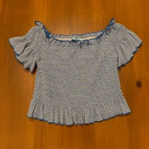 She + Sky Blue and White Crop Top